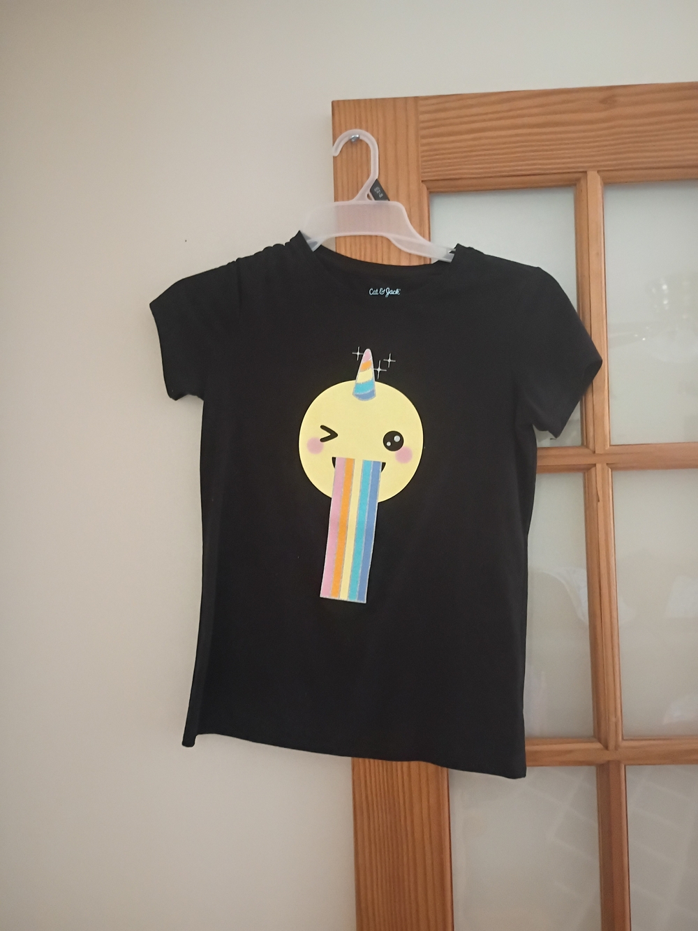 Cat & Jack Black Tee with Rainbow Unicorn Emoji